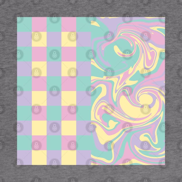 Checks and Swirls - Pastel Pink, Yellow, Purple and Green by LAEC